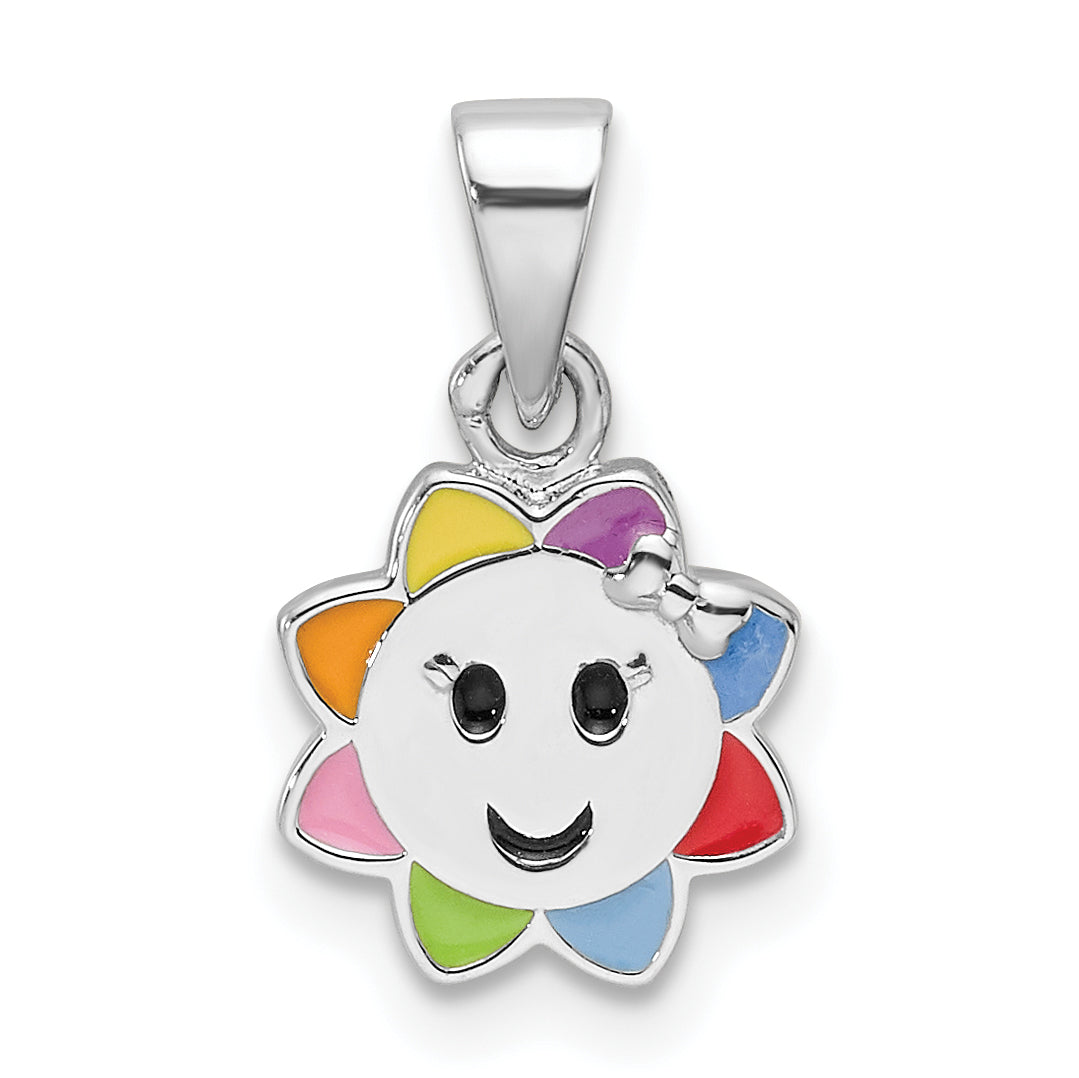 Sterling Silver RH-plated Multicolor Enamel Smiling Sun Children's Pendant Main image