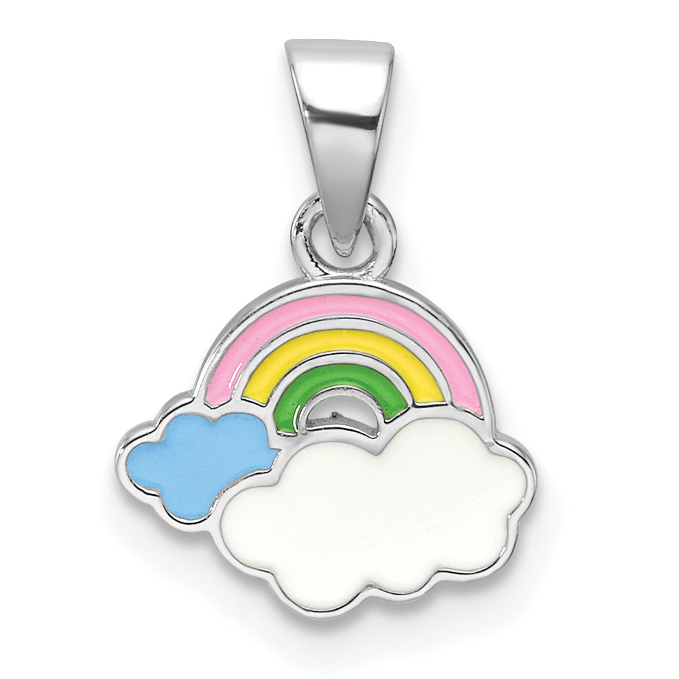 Sterling Silver RH-plated Multi-color Enamel Rainbow Children's Pendant