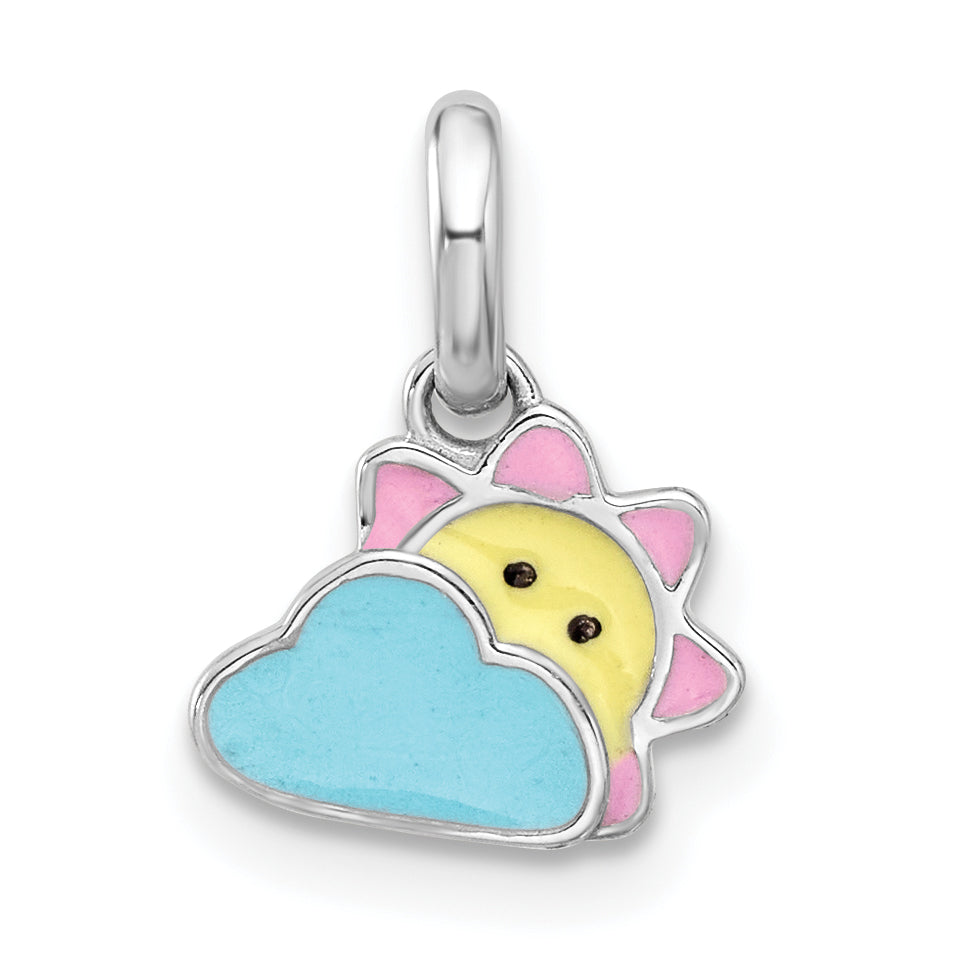 Sterling Silver Rhodium-plated Enameled Sun & Cloud Children's Pendant Main image