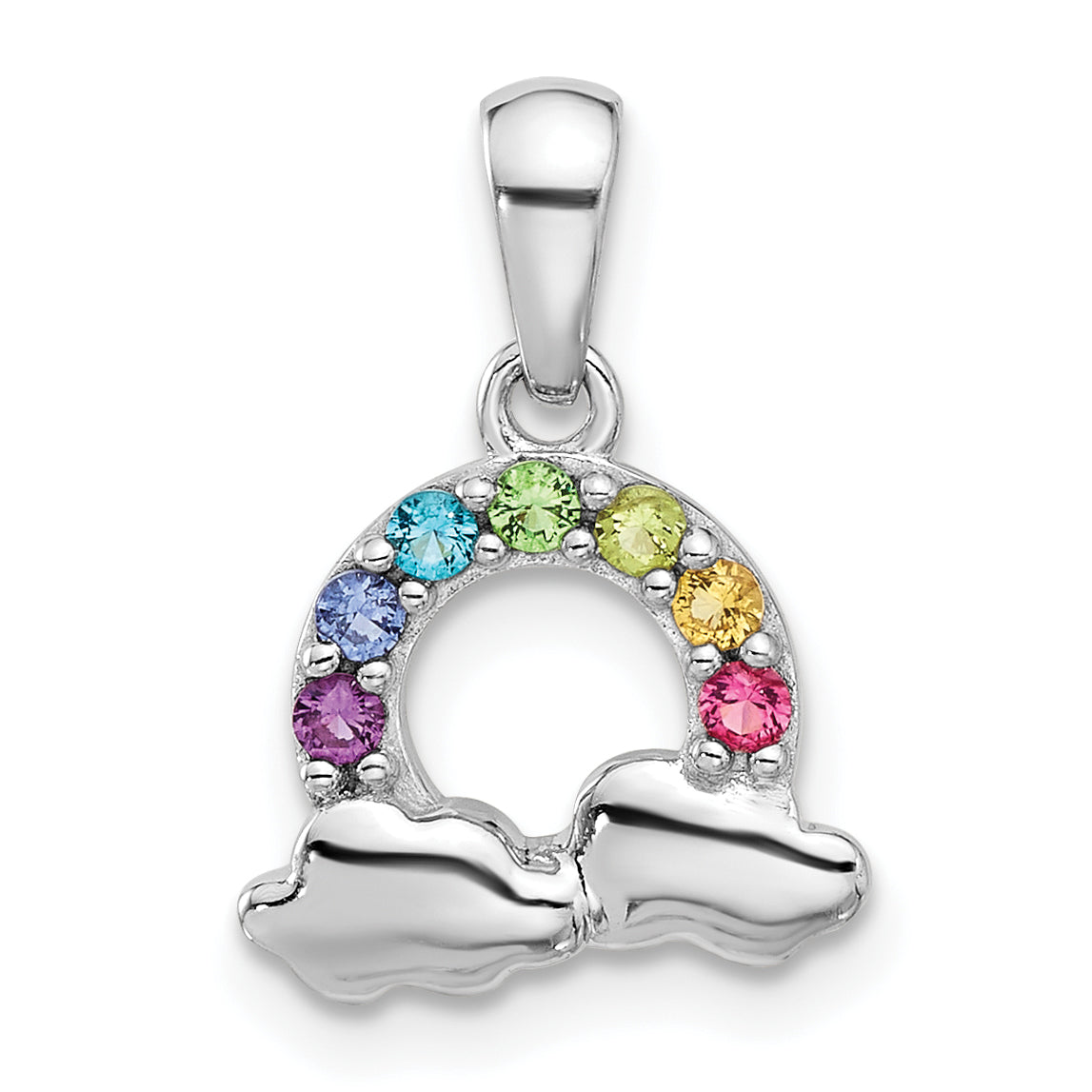 Sterling Silver Rhod-plated Crystal Rainbow & Clouds Children's Pendant Main image