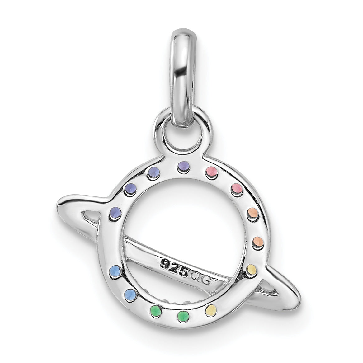 Sterling Silver Rhod-plated Multi-color Crystal Planet Children's Pendant