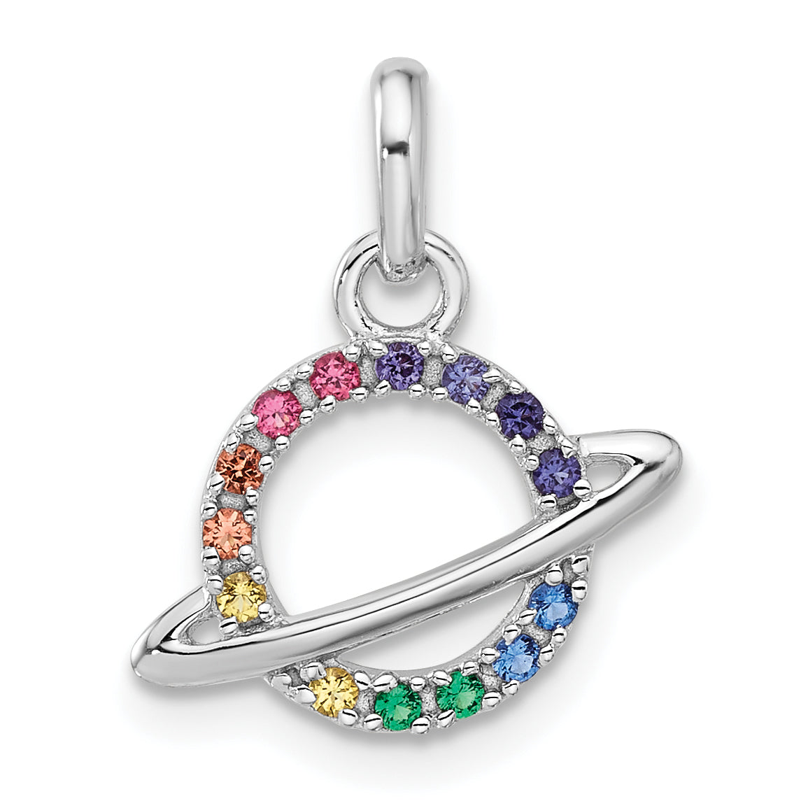 Sterling Silver Rhod-plated Multi-color Crystal Planet Children's Pendant Main image