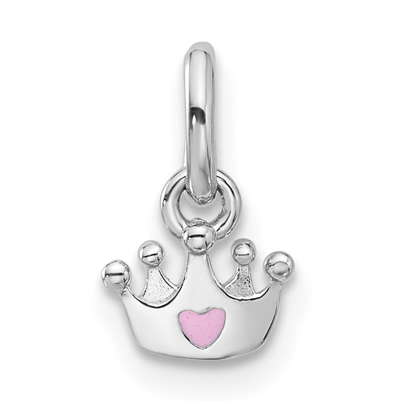 Sterling Silver RH-plated Pink Enameled Heart Crown Children's Pendant Main image