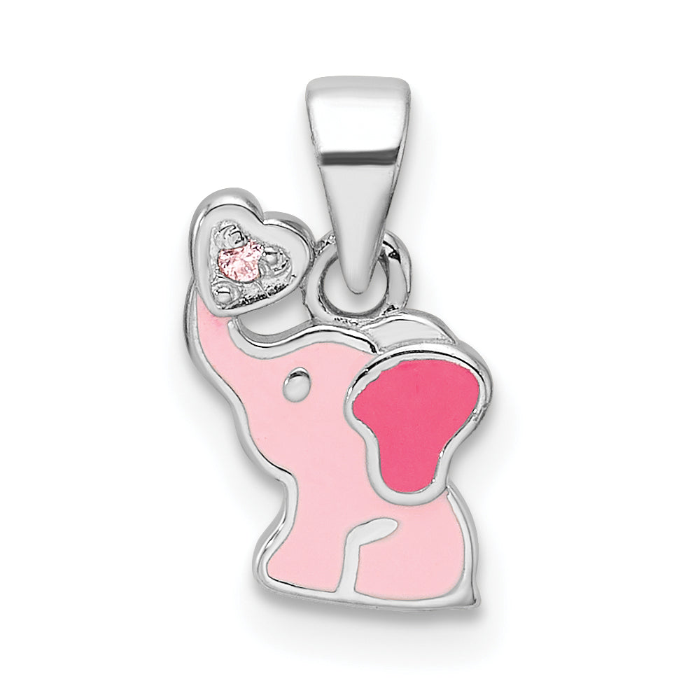 Sterling Silver RH-plated Pink Enamel & CZ Elephant Children's Pendant Main image