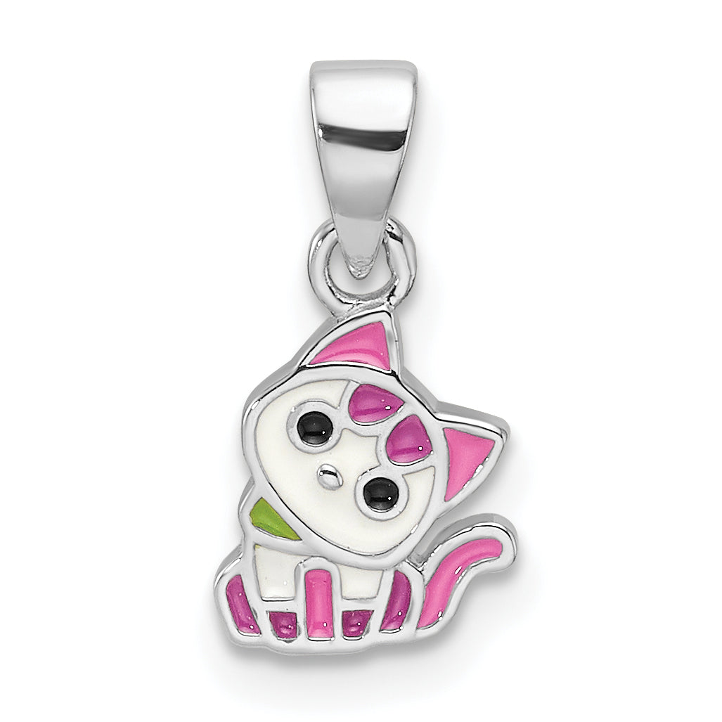 Sterling Silver Rhod-plated Multi-color Enameled Cat Children's Pendant Main image