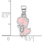Sterling Silver RH-plated Pink Enamel & CZ Dinosaur Children's Pendant