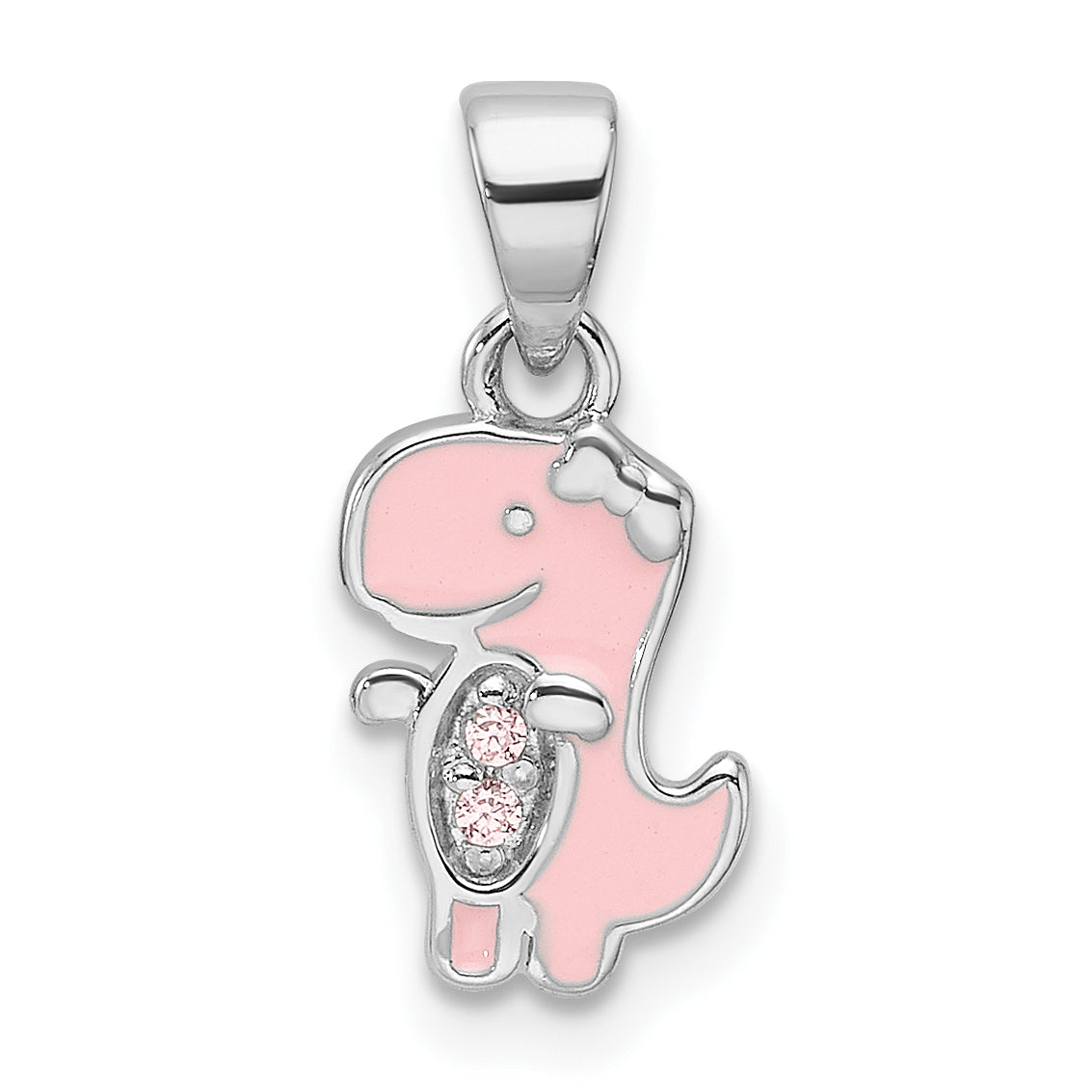Sterling Silver RH-plated Pink Enamel & CZ Dinosaur Children's Pendant Main image