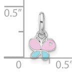 Sterling Silver Rhodium-plated Children's Small Enamel Butterfly Pendant