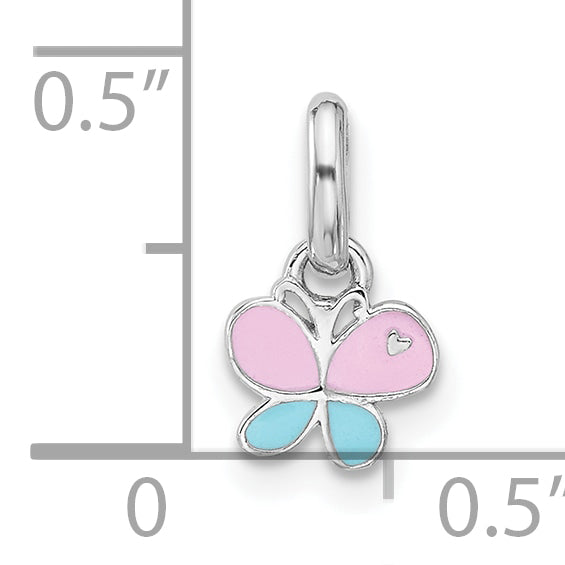 Sterling Silver Rhodium-plated Children's Small Enamel Butterfly Pendant
