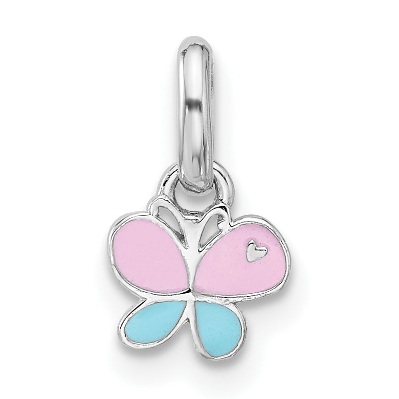 Sterling Silver Rhodium-plated Children's Small Enamel Butterfly Pendant Main image