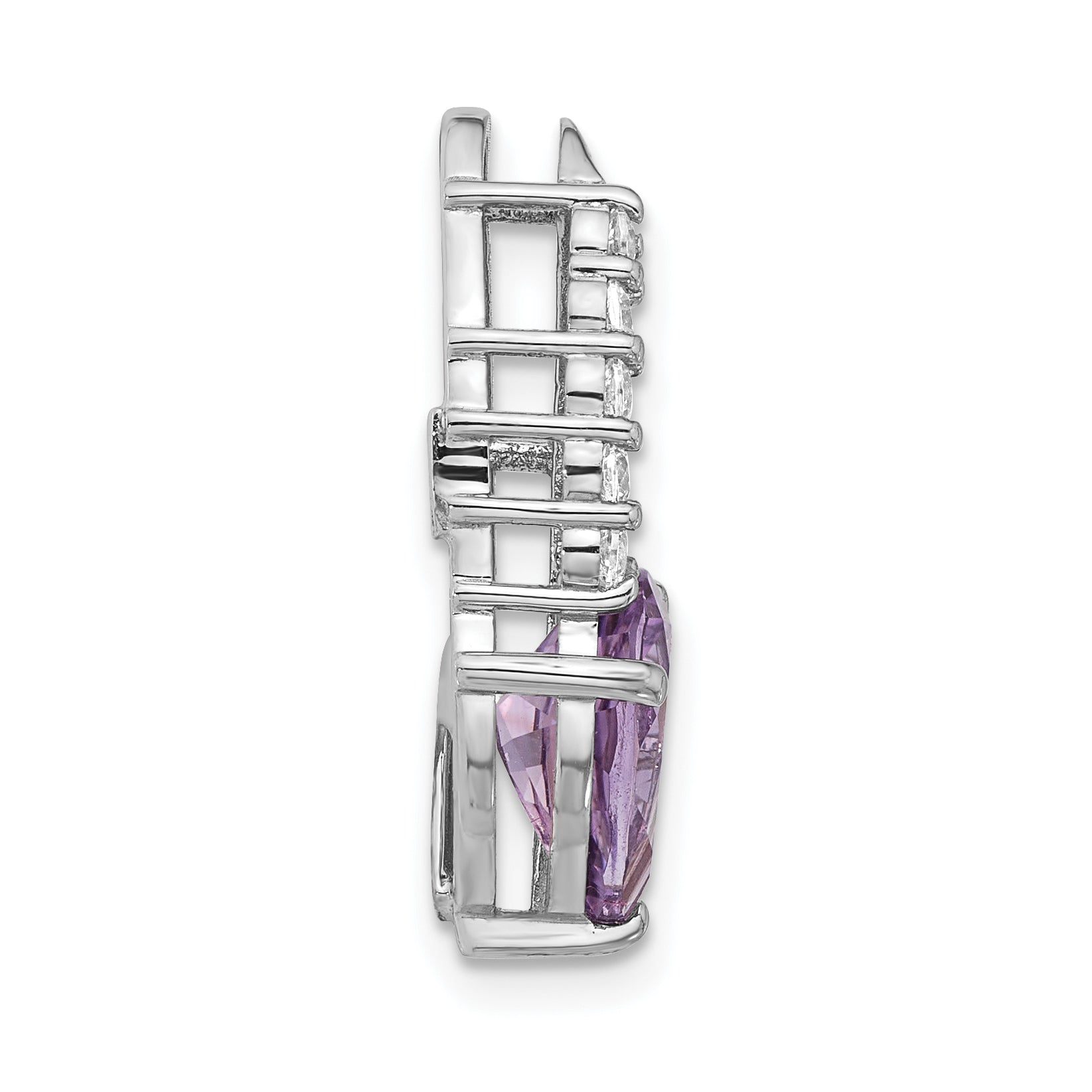 Sterling Silver Rhodium-plated Amethyst and CZ Chain Slide Secondary image