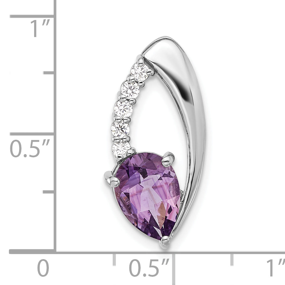 Sterling Silver Rhodium-plated Amethyst and CZ Chain Slide