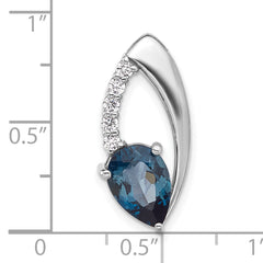 Sterling Silver Rhodium-plated London Blue Topaz and CZ Chain Slide