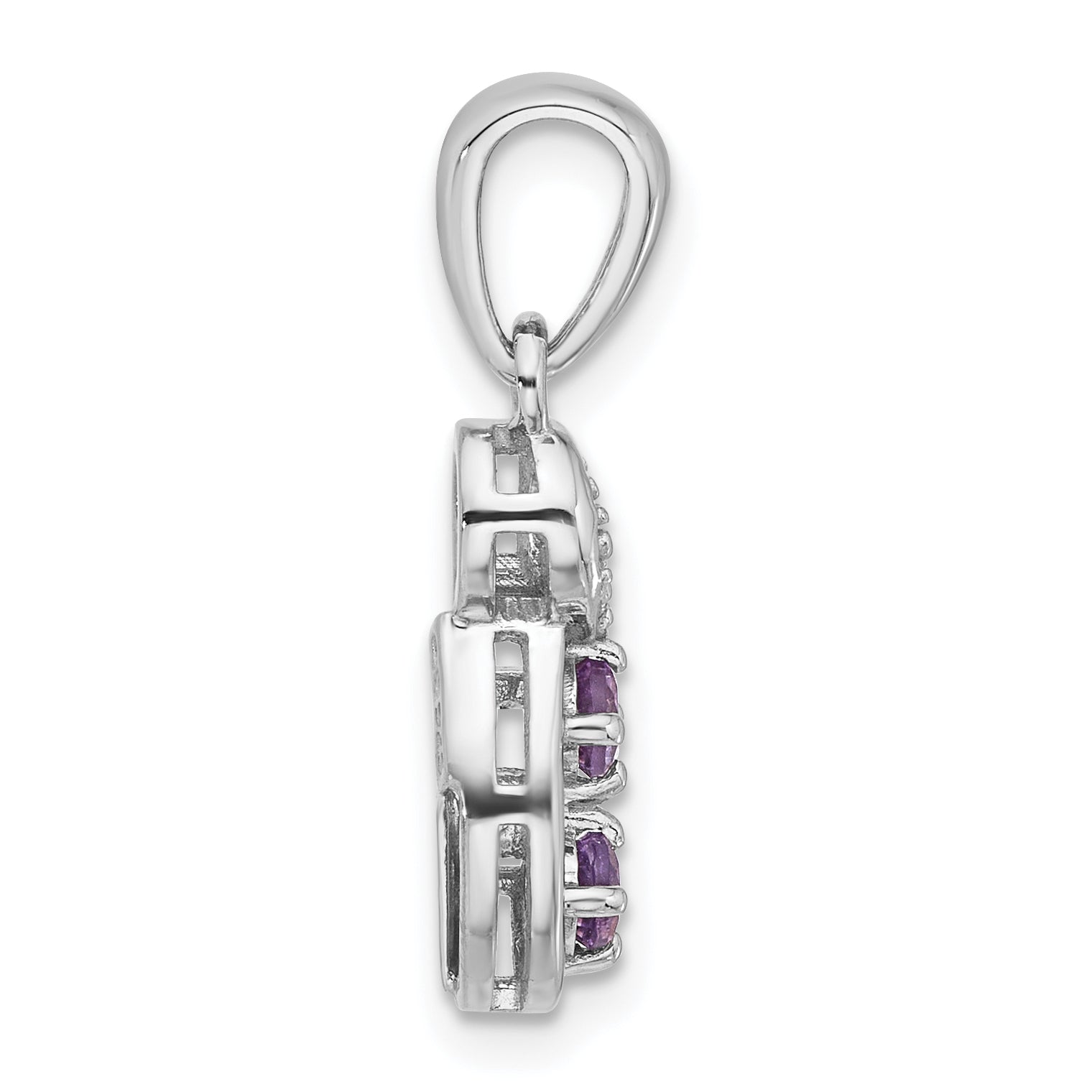 Sterling Silver Rhodium-plated Amethyst and CZ Swirl Pendant Secondary image