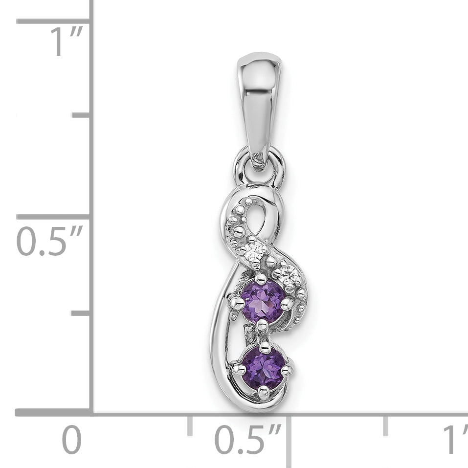 Sterling Silver Rhodium-plated Amethyst and CZ Swirl Pendant