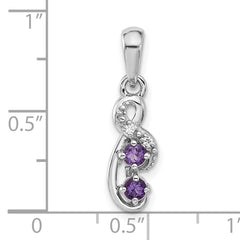 Sterling Silver Rhodium-plated Amethyst and CZ Swirl Pendant