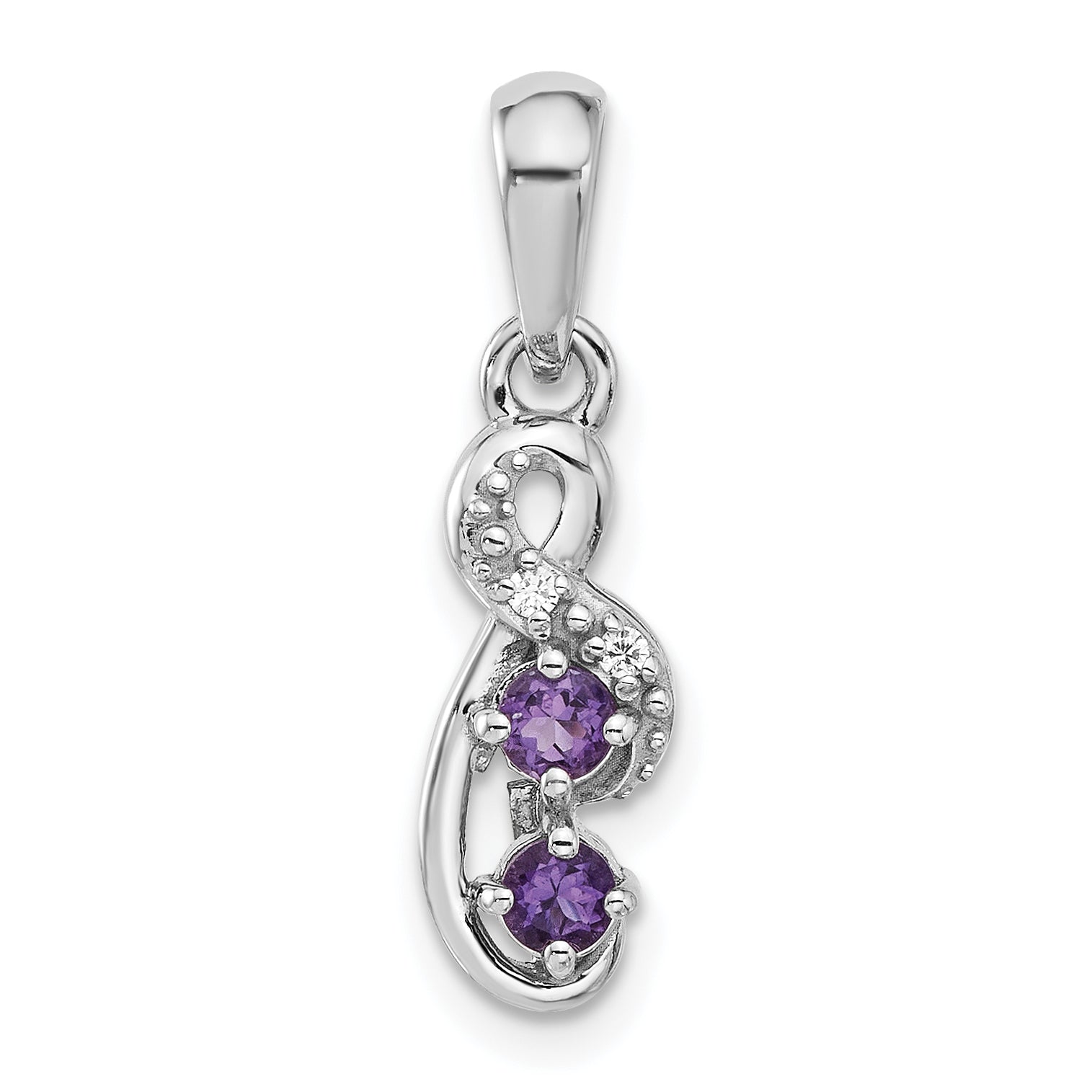 Sterling Silver Rhodium-plated Amethyst and CZ Swirl Pendant Main image