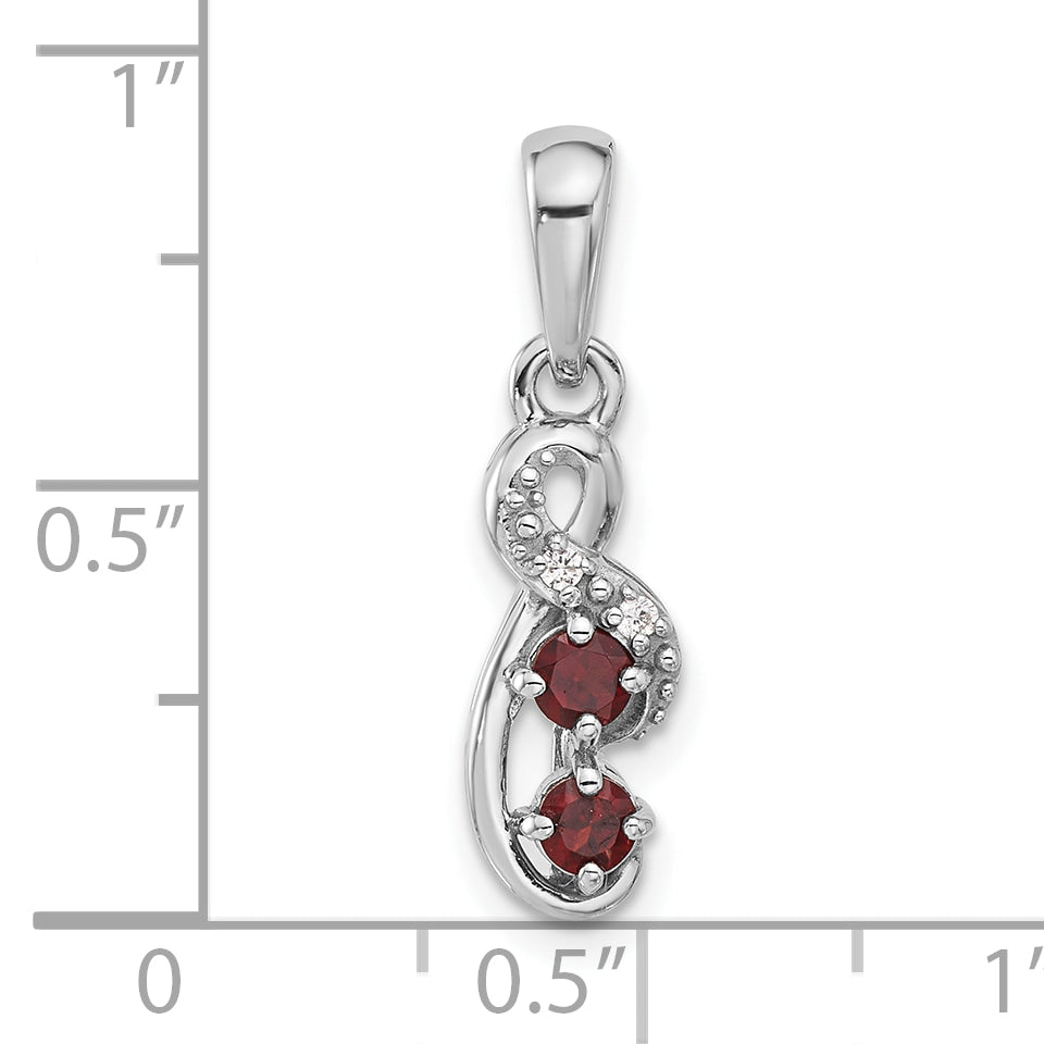 Sterling Silver Rhodium-plated Garnet and CZ Swirl Pendant