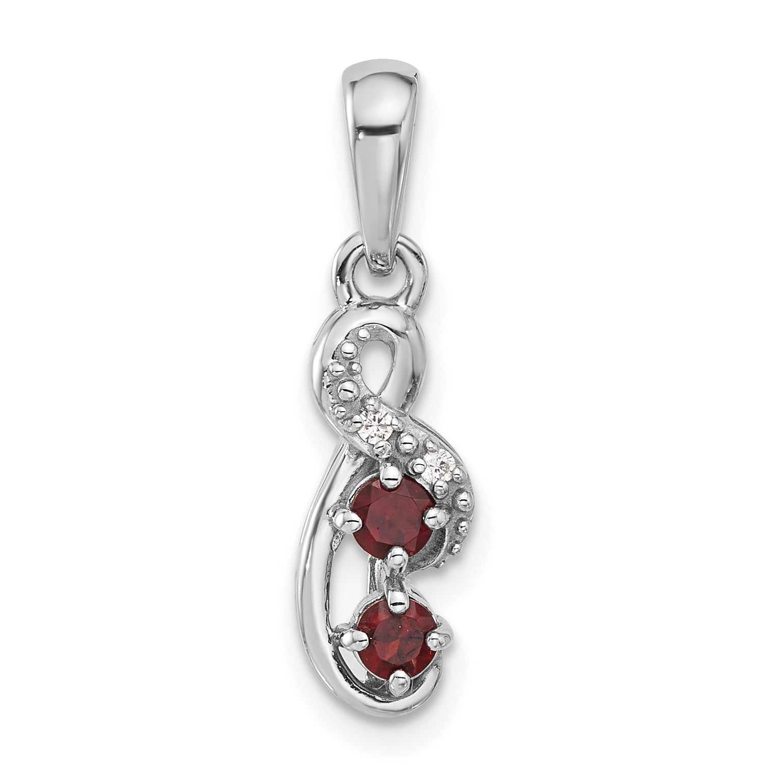 Sterling Silver Rhodium-plated Garnet and CZ Swirl Pendant Main image