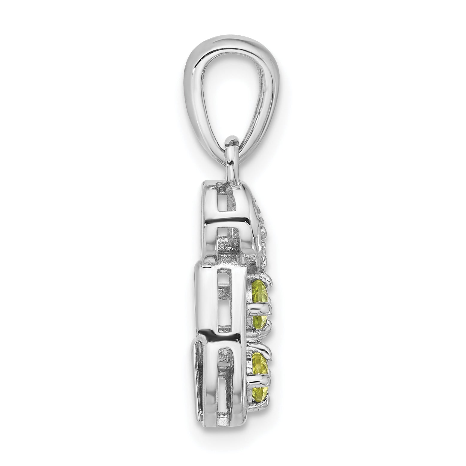 Sterling Silver Rhodium-plated Peridot and CZ Swirl Pendant Secondary image