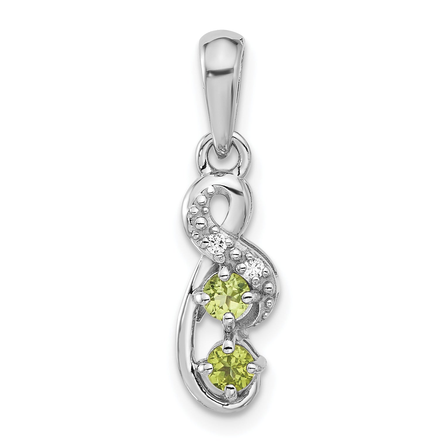 Sterling Silver Rhodium-plated Peridot and CZ Swirl Pendant Main image