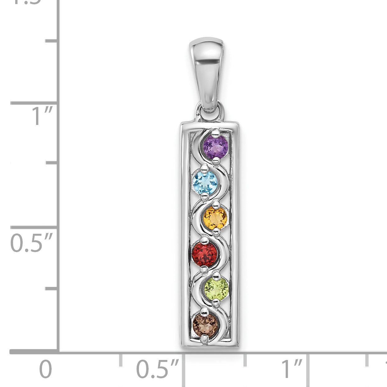 Sterling Silver Rhodium-plated Rainbow Multi Gemstone Pendant