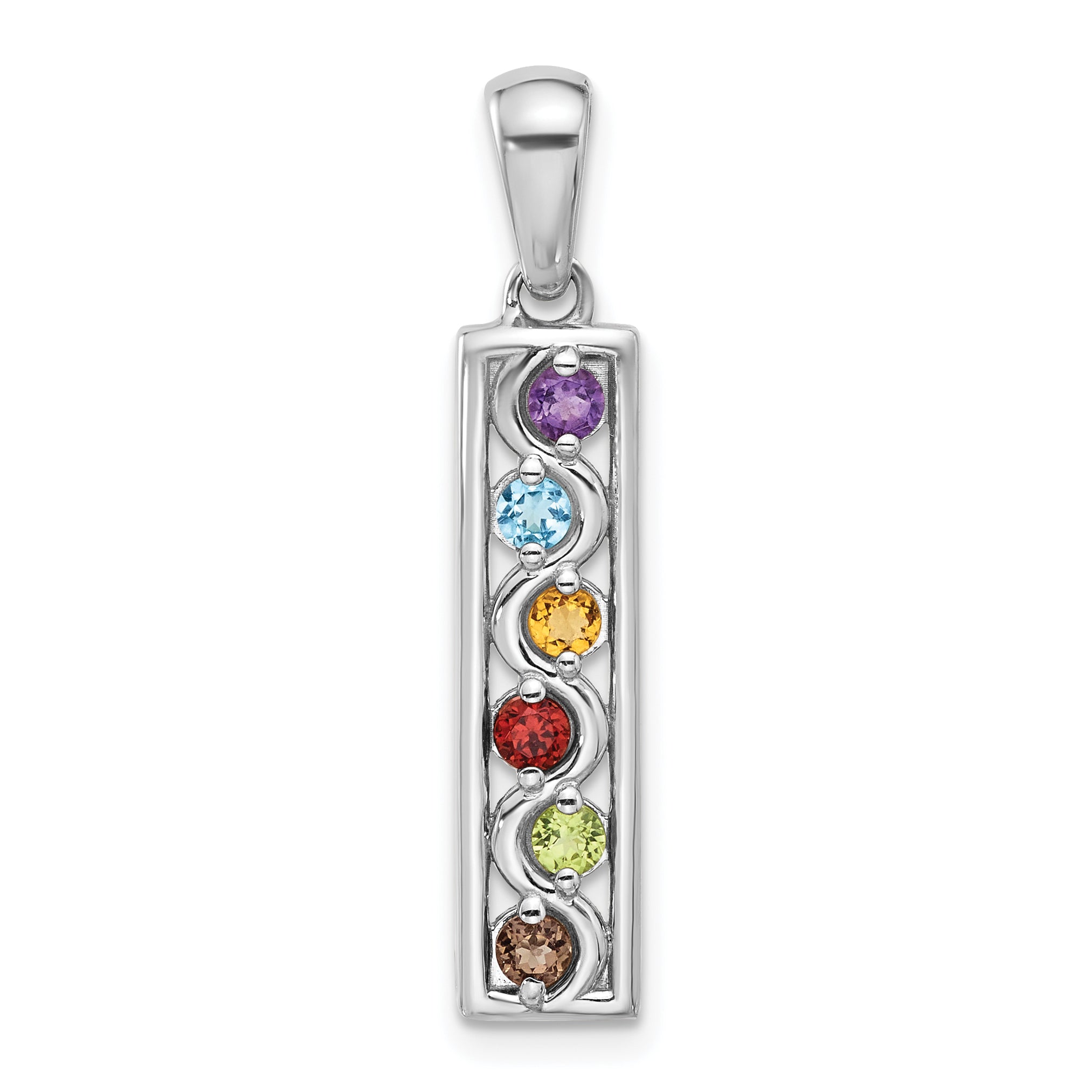 Sterling Silver Rhodium-plated Rainbow Multi Gemstone Pendant Main image