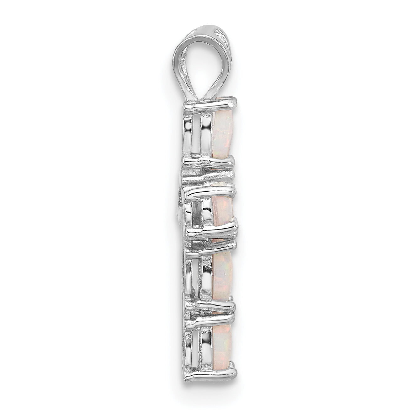 Sterling Silver Flash Platinum-plated Created Opal Cross Pendant Secondary image