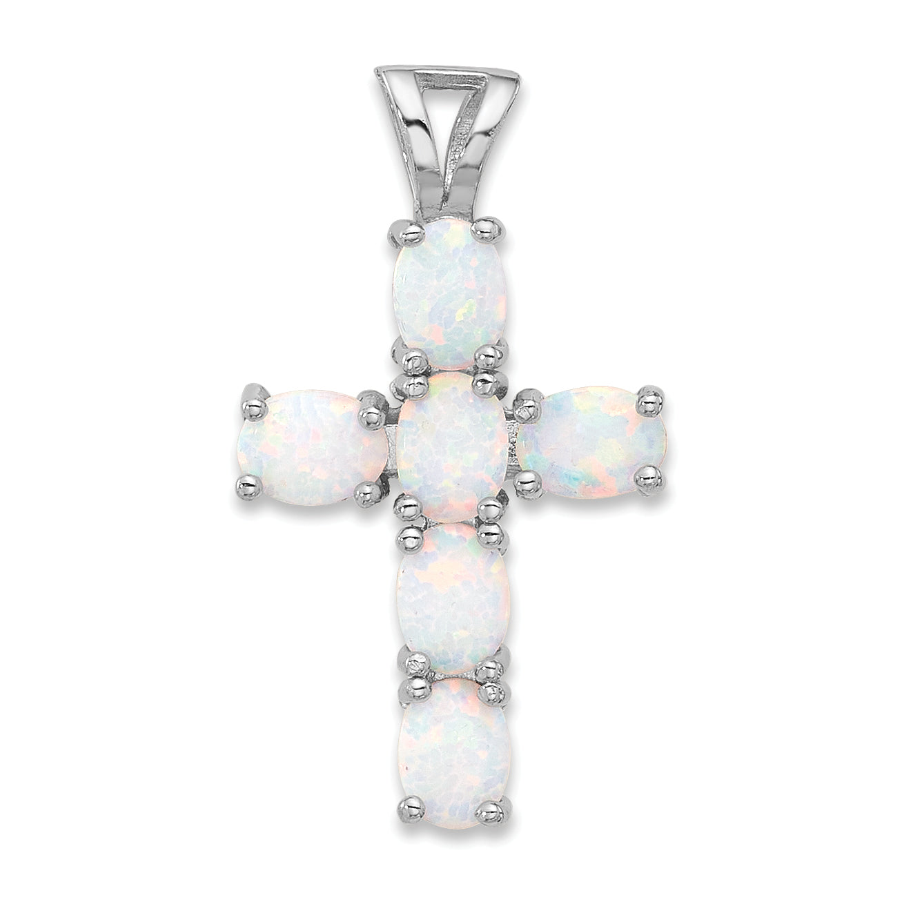 Sterling Silver Flash Platinum-plated Created Opal Cross Pendant Main image