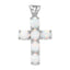Sterling Silver Flash Platinum-plated Created Opal Cross Pendant