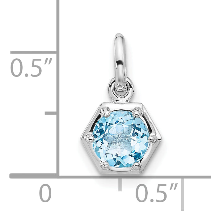 Sterling Silver Rh-plated Polished Solitaire Sky Blue Topaz Charm Pendant