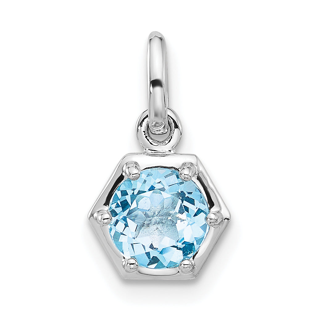 Sterling Silver Rh-plated Polished Solitaire Sky Blue Topaz Charm Pendant Main image