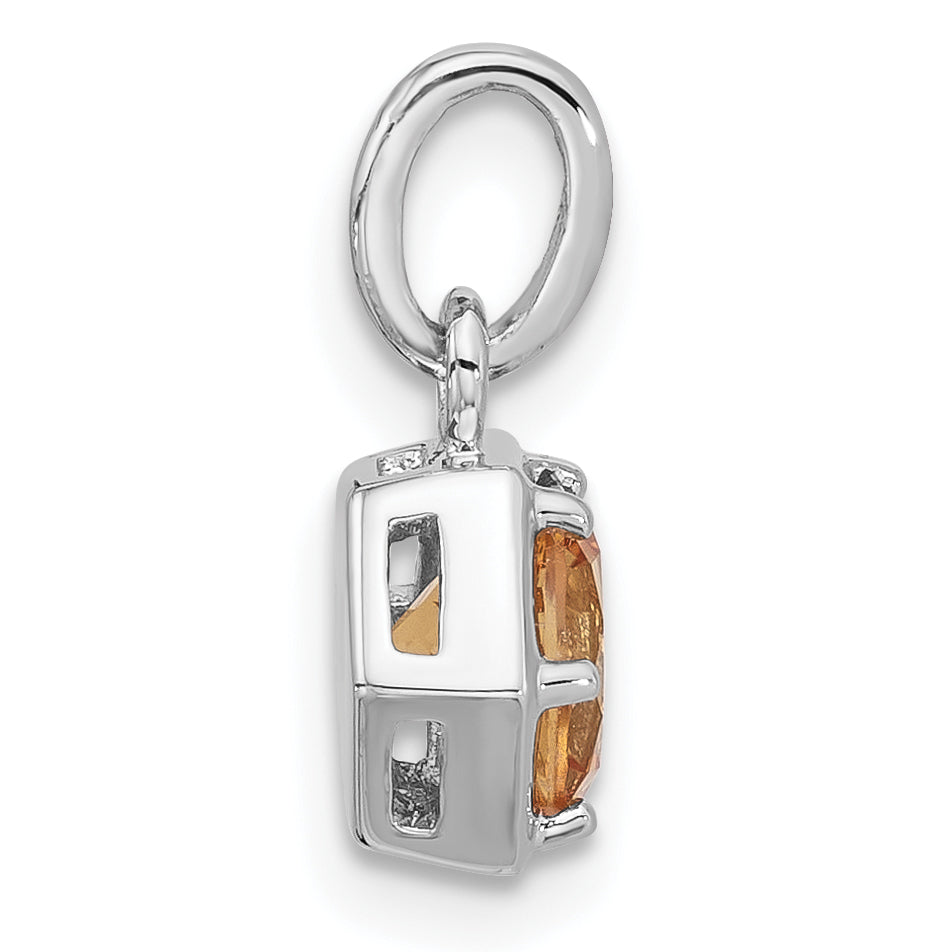 Sterling Silver Rhodium-plated Polished Solitaire Citrine Charm Pendant Secondary image