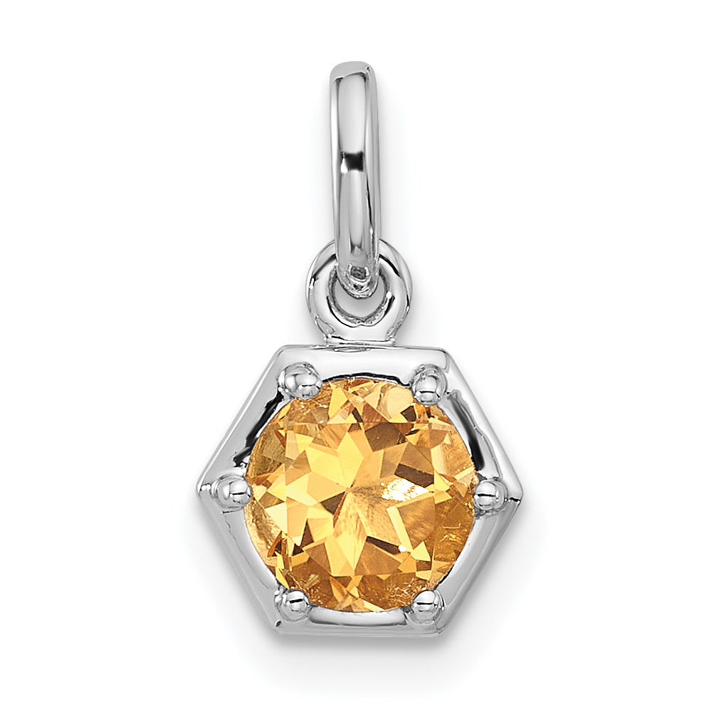 Sterling Silver Rhodium-plated Polished Solitaire Citrine Charm Pendant Main image