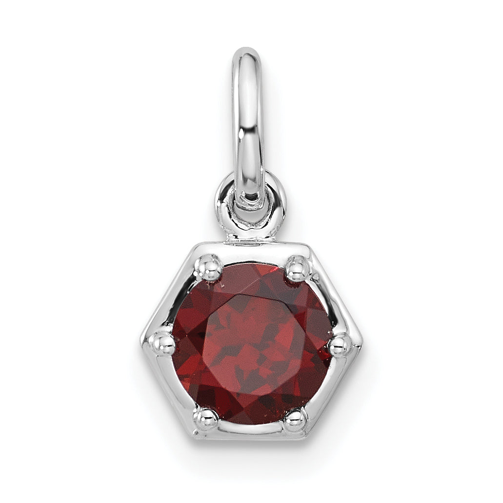 Sterling Silver Rhodium-plated Polished Solitaire Garnet Charm Pendant Main image