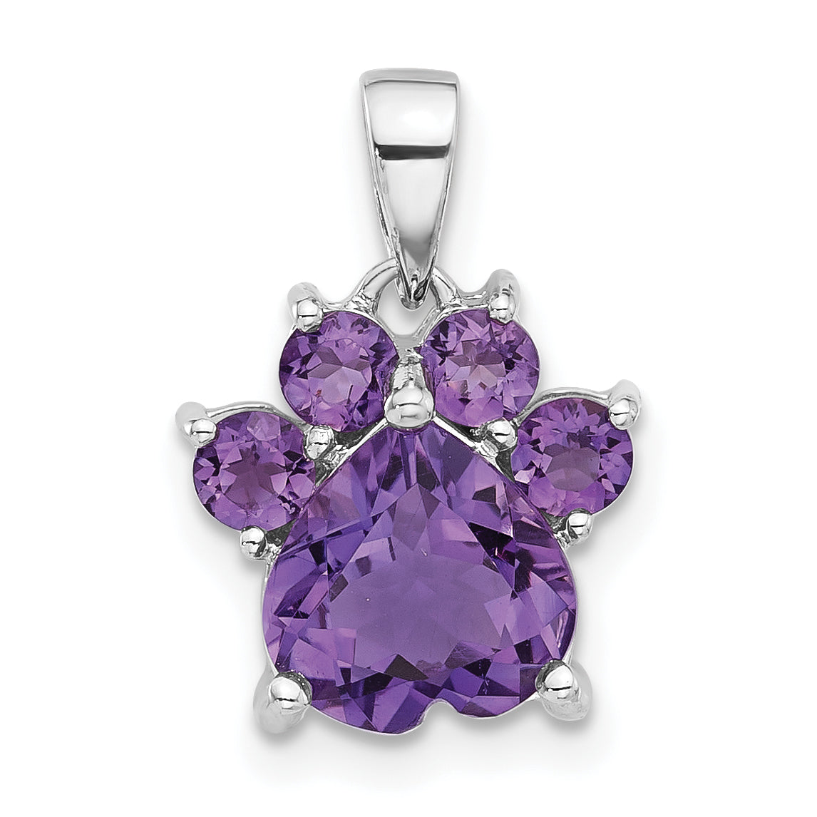 Sterling Silver Rhodium-plated Polished Amethyst Paw Pendant Main image