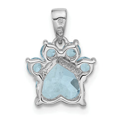 Sterling Silver Rhodium-plated Polished Sky Blue Topaz Paw Pendant
