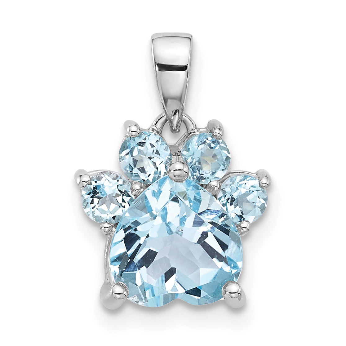 Sterling Silver Rhodium-plated Polished Sky Blue Topaz Paw Pendant Main image