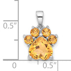 Sterling Silver Rhodium-plated Polished Citrine Paw Pendant