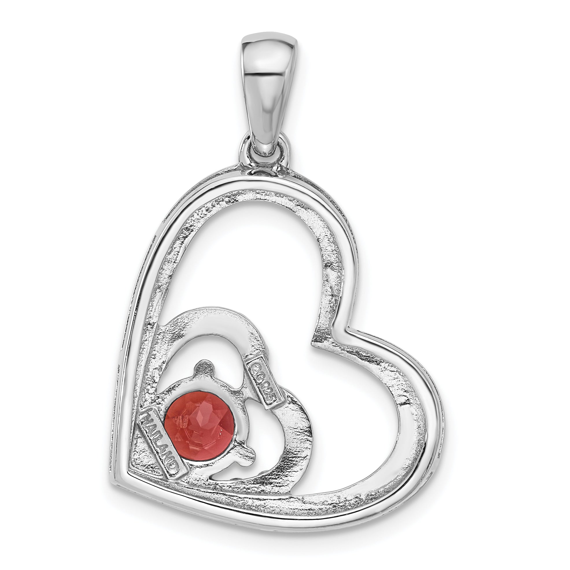Sterling Silver Rhodium-plated Garnet Double Heart Pendant