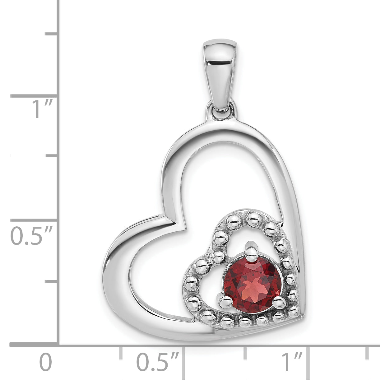 Sterling Silver Rhodium-plated Garnet Double Heart Pendant
