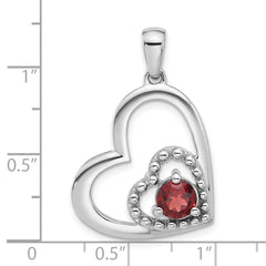 Sterling Silver Rhodium-plated Garnet Double Heart Pendant
