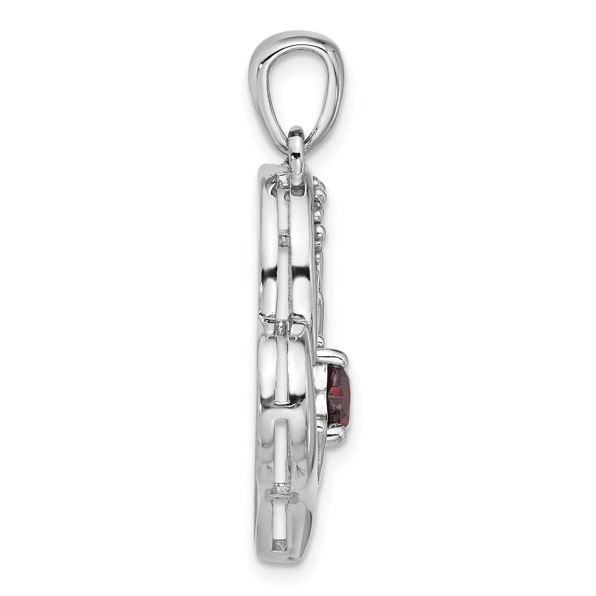 Sterling Silver Rhodium-Plated Garnet and White Topaz LOVE Heart Pendant