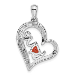 Sterling Silver Rhodium-Plated Garnet and White Topaz LOVE Heart Pendant