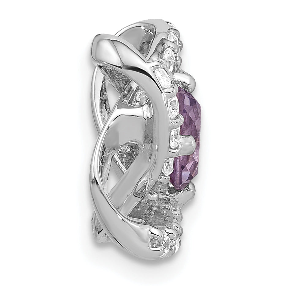Sterling Silver Rhodium-plated Polished Amethyst/CZ Chain Slide Pendant Secondary image
