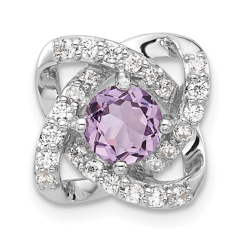 Sterling Silver Rhodium-plated Polished Amethyst/CZ Chain Slide Pendant Main image