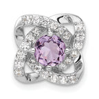 Sterling Silver Rhodium-plated Polished Amethyst/CZ Chain Slide Pendant
