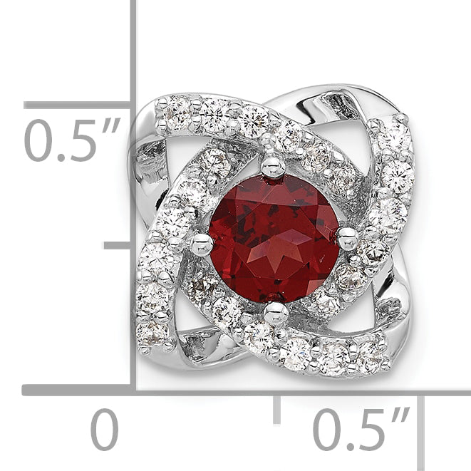 Sterling Silver Rhodium-Plated Polished Garnet and CZ Chain Slide Pendant
