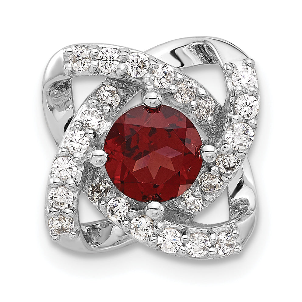 Sterling Silver Rhodium-Plated Polished Garnet and CZ Chain Slide Pendant