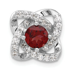 Sterling Silver Rhodium-Plated Polished Garnet and CZ Chain Slide Pendant